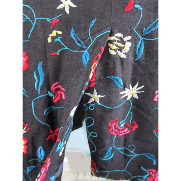 David Brook Floral Embroidered Black Shantung Silk Duster Coat Ladies XL EUC - Picture 15 of 16